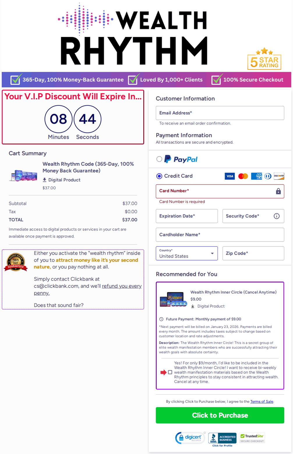 Wealth Rhythm Code Checkout